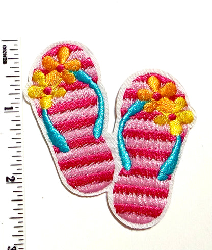 Colorful flip flops diy patch summer - Embroidered Iron on patch 2.75”