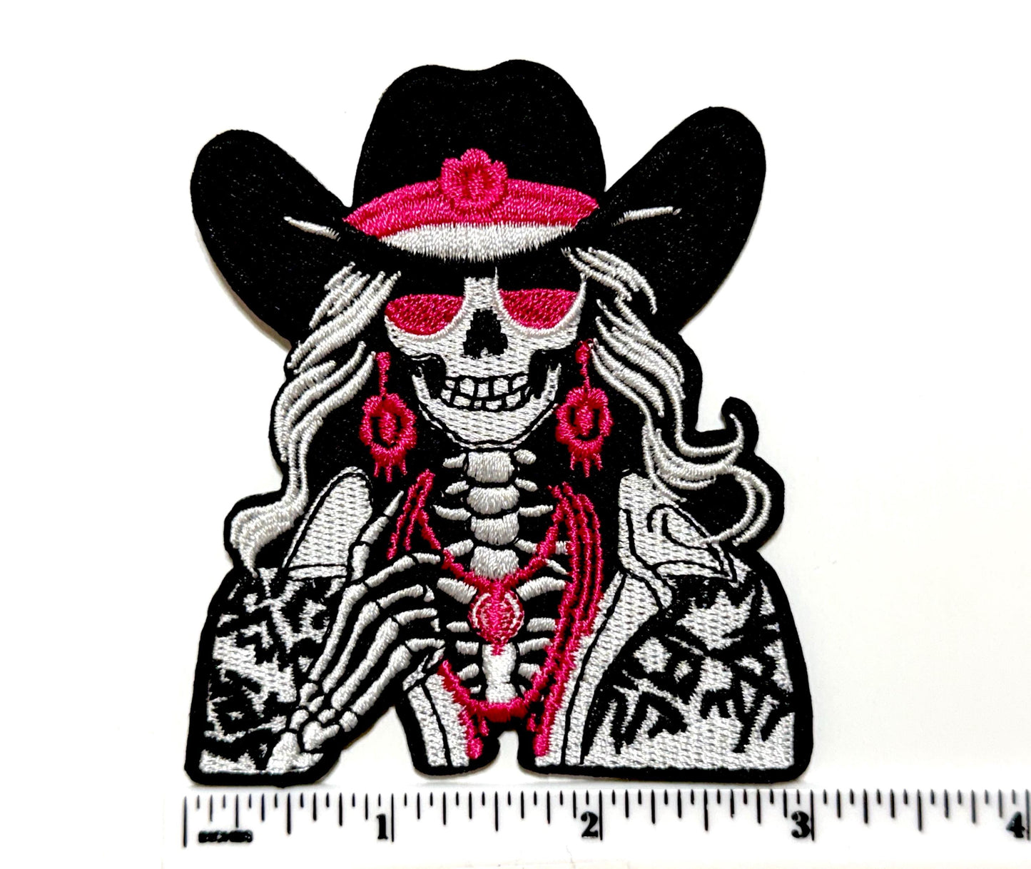Pink Skeleton Cowgirl - Embroidered DIY Iron on patch
