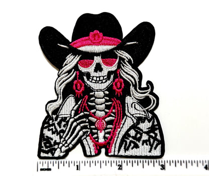 Pink Skeleton Cowgirl - Embroidered DIY Iron on patch