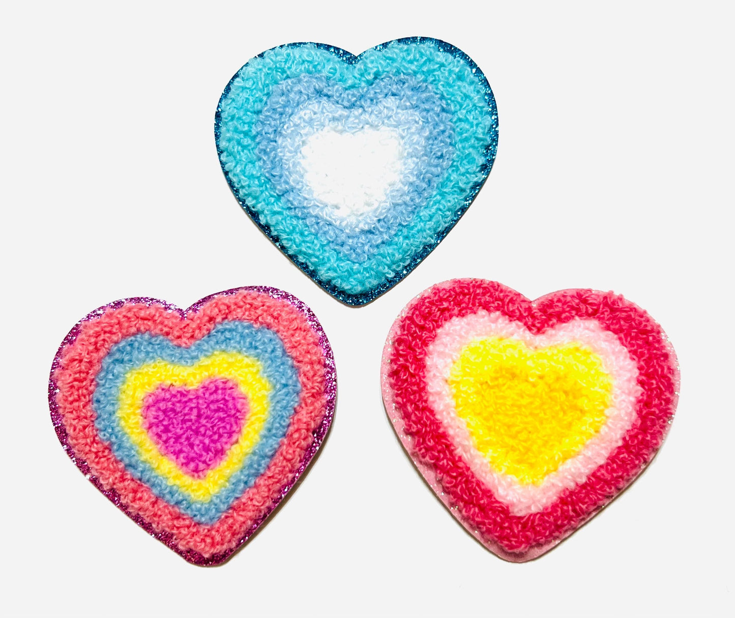 Heart  - Chenille Iron on patches with glitter outline