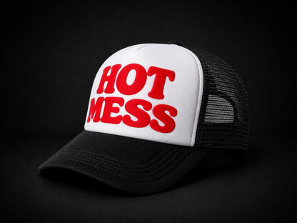 Hot Mess Trucker Hat, Funny Red Letter Hat, Bachelorette Party Hat, Girls Trip Hat, Summer Beach Hat, Snapback Mesh Cap