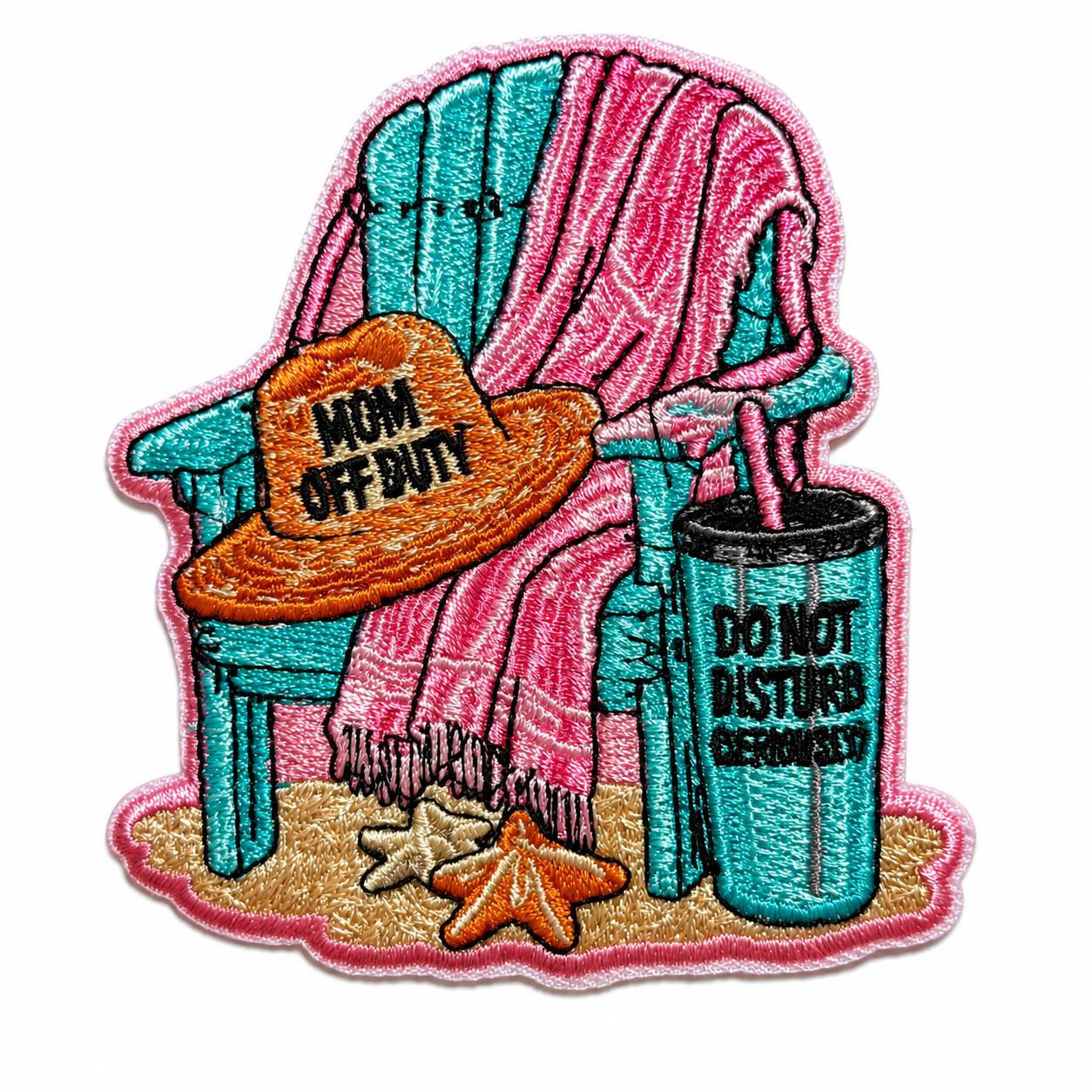 Beach chair, Mom Off Duty, Vacation patch - Embroidered Iron on Patch 3”