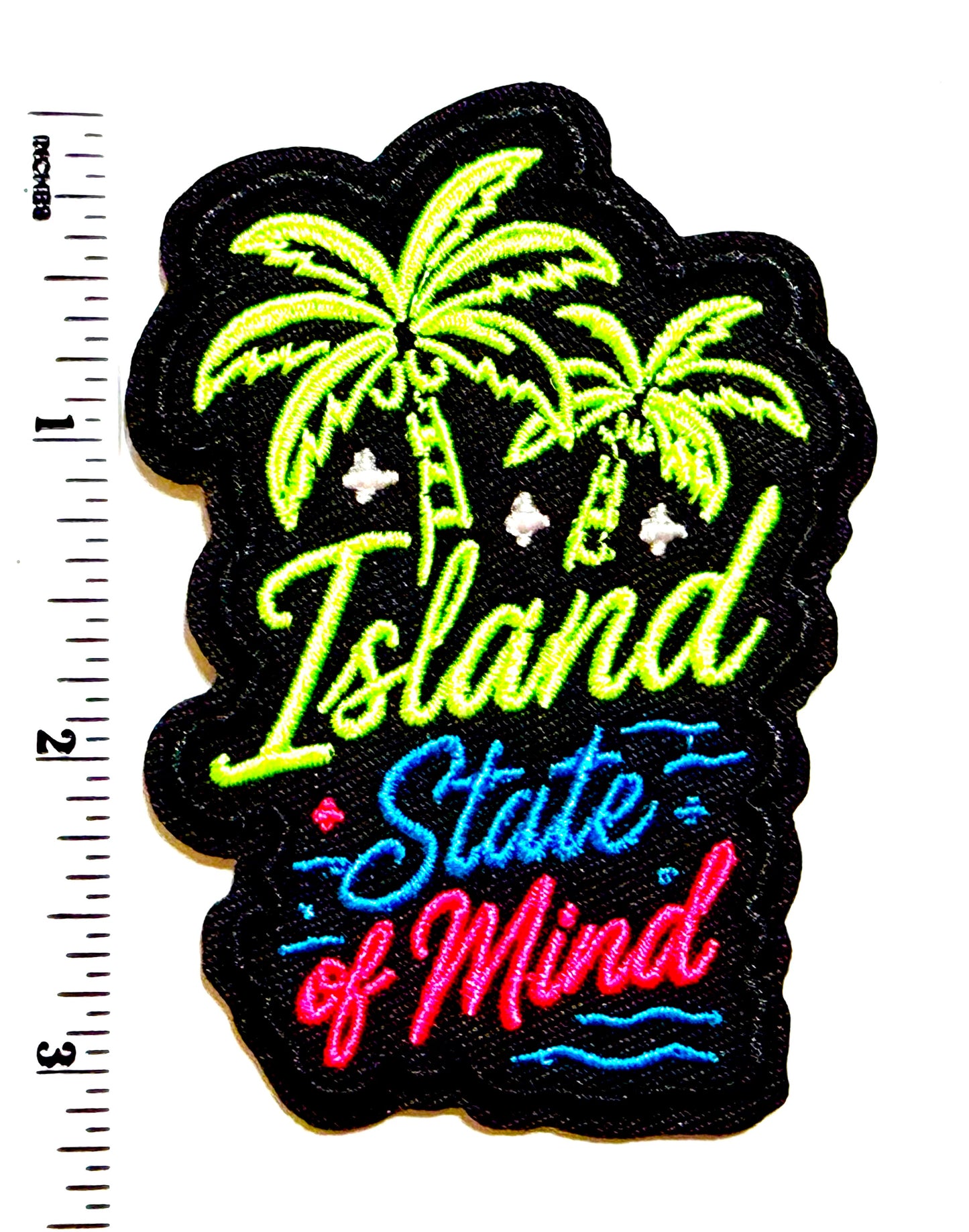 Island State of Mind neon colors - Embroidered Iron-On patch 3.25”