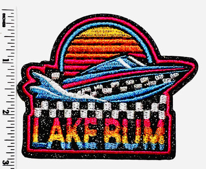 Lake Bum patch- Embroidered DIY Iron on patch with glitter