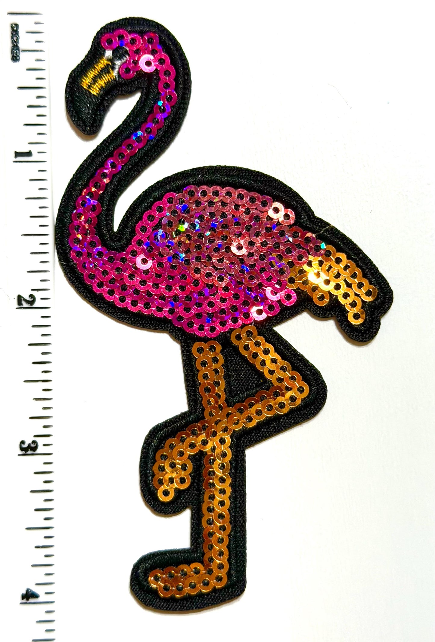 Pink Flamingo Sequins Patch – Glitter Embroidered Iron-On Summer Applique