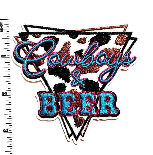 Cowboys & Beer cow print Embroidered Patch - Iron On Applique
