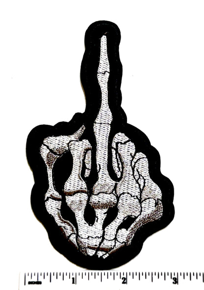 Skelly Middle Finger patch - Embroidered Iron On Patch 5”