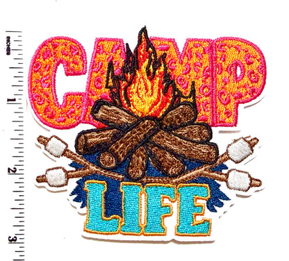 Camp Life campfire patch - Embroidered Iron On Patch 3.5”
