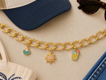 Sunny Days Charm Trucker Hat Chain | Beach-Inspired Gold Hat Accessory with Summer Charms