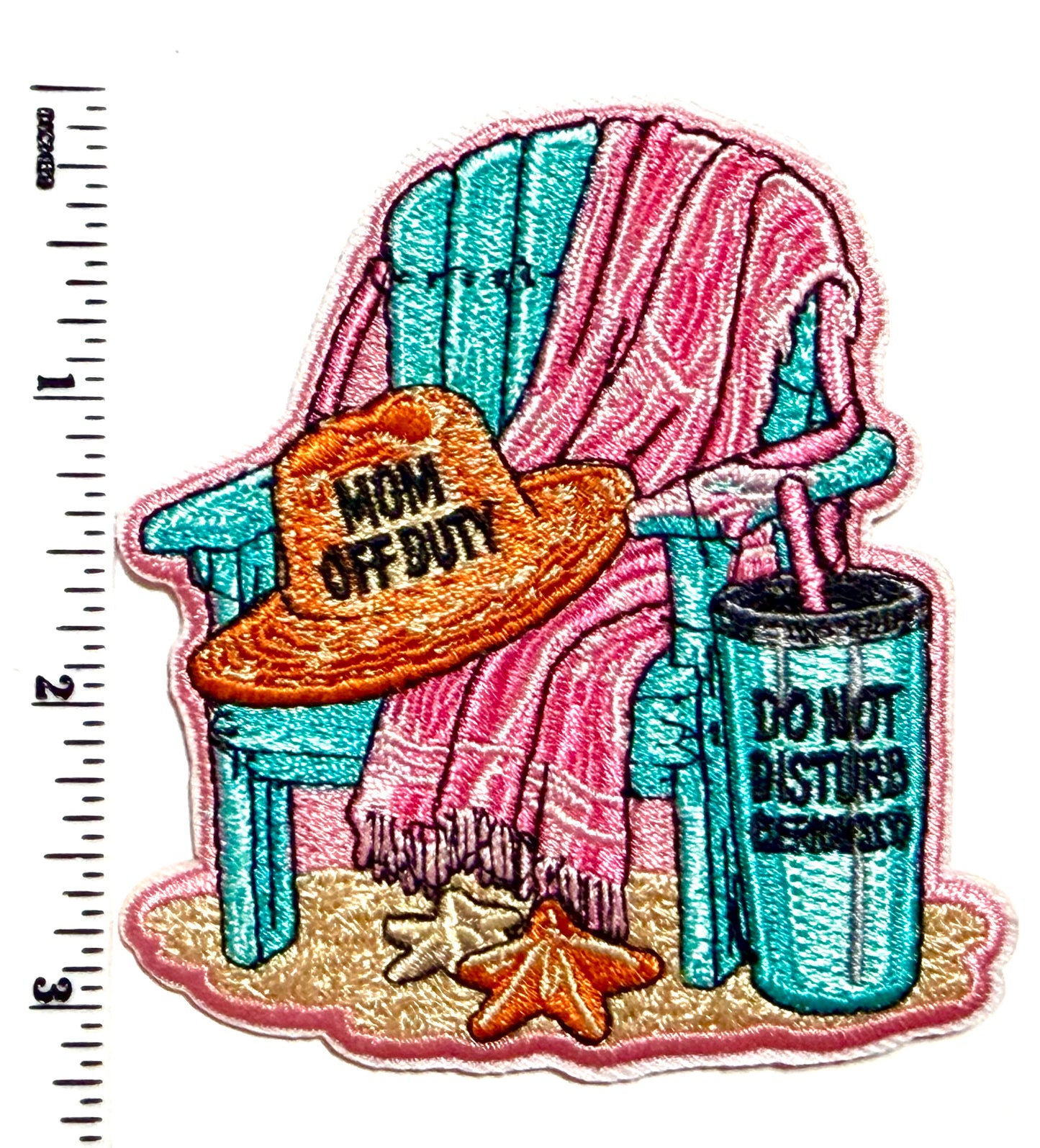 Beach chair, Mom Off Duty, Vacation patch - Embroidered Iron on Patch 3”