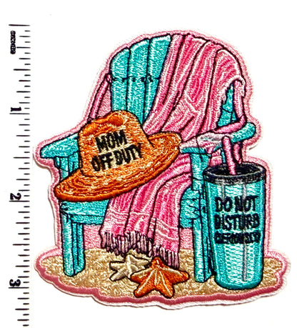 Beach chair, Mom Off Duty, Vacation patch - Embroidered Iron on Patch 3”