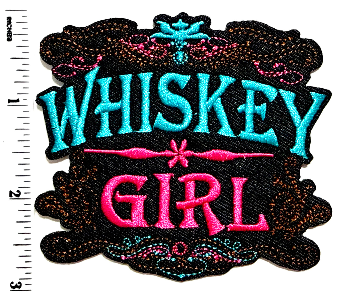 Whiskey Girl - Embroidered Iron on patch 3.25”