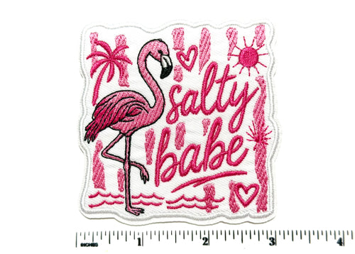 Salty Babe Flamingo  striped patch - Embroidered DIY Iron on patch 3”