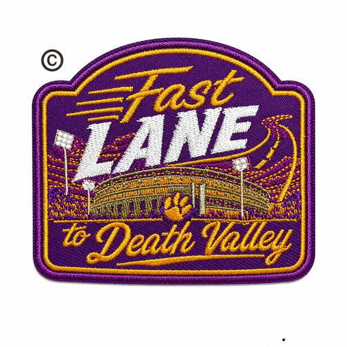Fast LANE to Death Valley Purple & Gold Tigers patch - Embroidered Iron on patch 3”