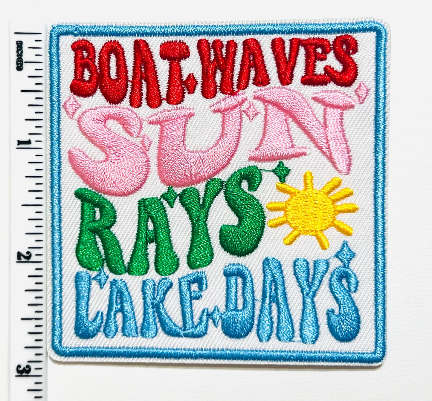 Boat waves Sun rays Lake days - Embroidered Iron on patch