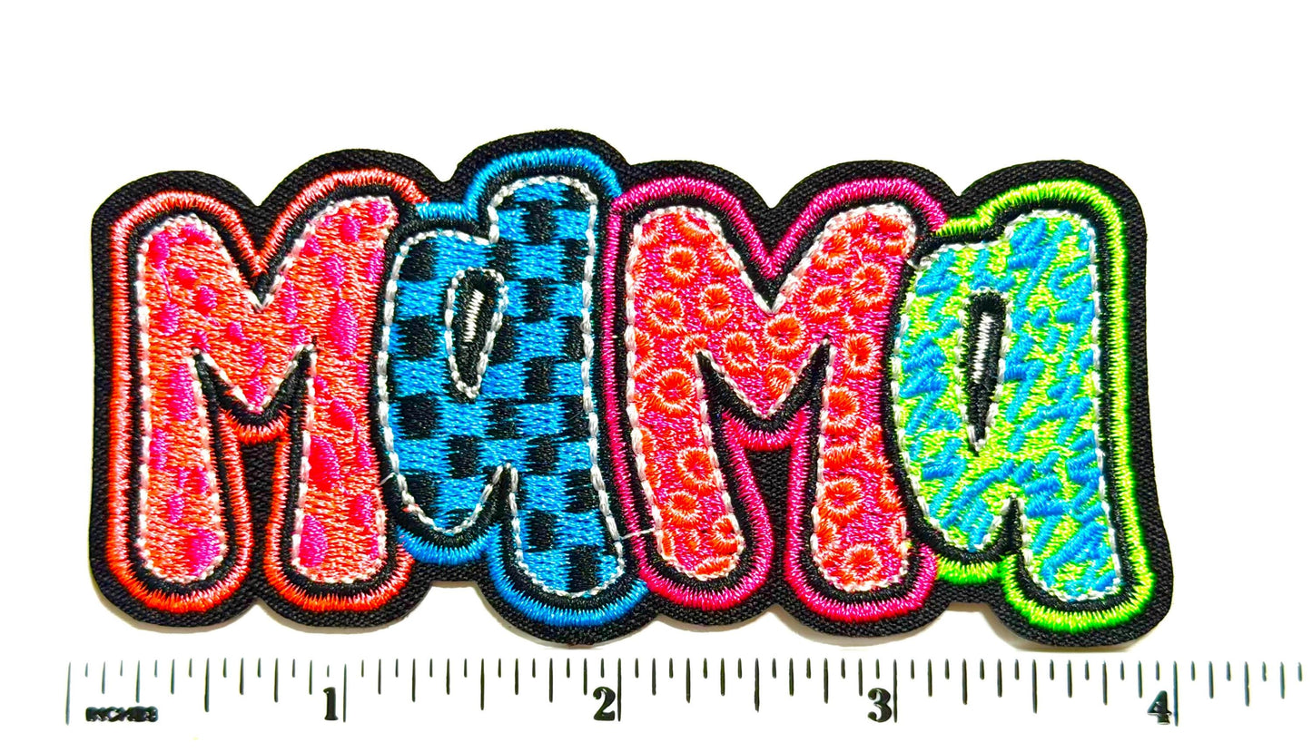 Mama neon colors patch - Embroidered DIY Iron on patch