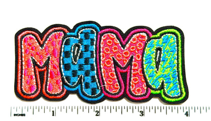 Mama neon colors patch - Embroidered DIY Iron on patch