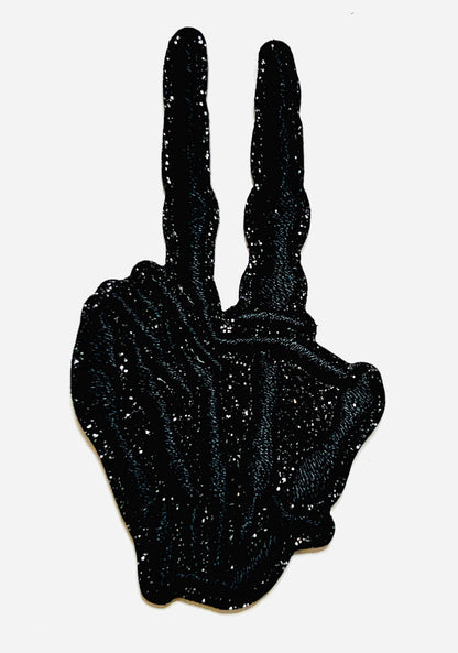 Skeleton Hand peace sign patch - Embroidered Iron on patch 3.25”