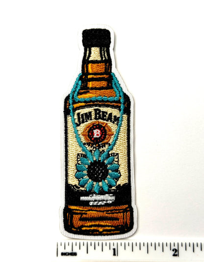 Whiskey Bottle with Turquoise necklace - Embroidered Iron on patch 3.5”