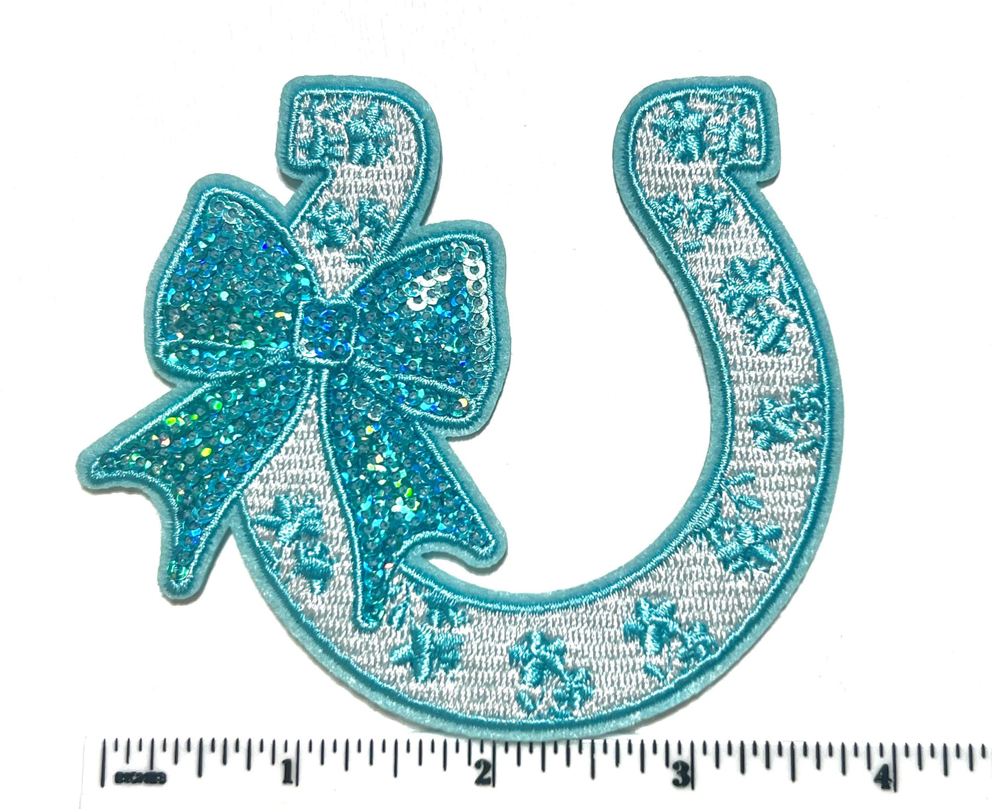 Horseshoe with Sequins Bow - 3.5” Embroidered and Sequins