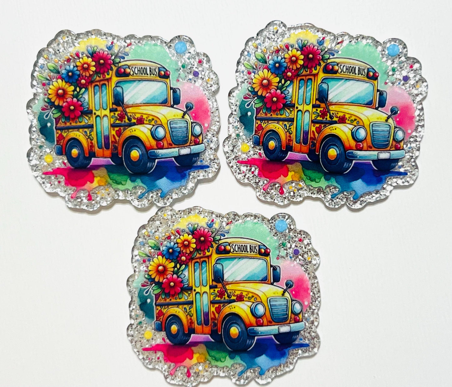 School Bus set of 3 flatback acrylics