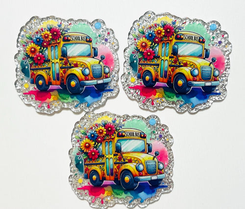 School Bus set of 3 flatback acrylics
