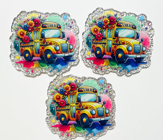 School Bus set of 3 flatback acrylics