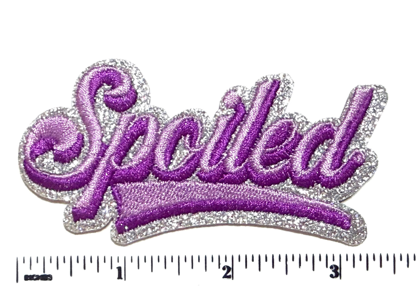 Spoiled patch - Embroidered DIY Iron on patch with silver glitter