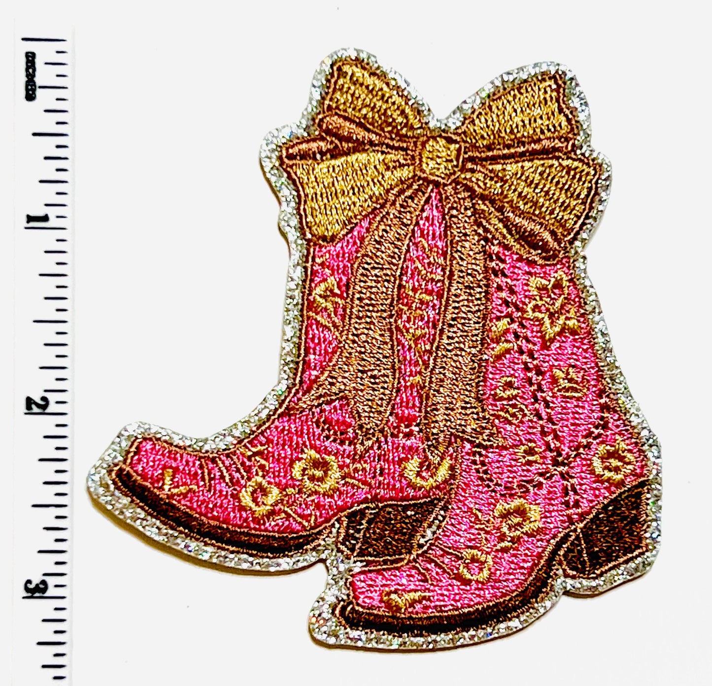 Cowgirl Boot patches - Embroidered DIY Iron on patch with bow and glitter