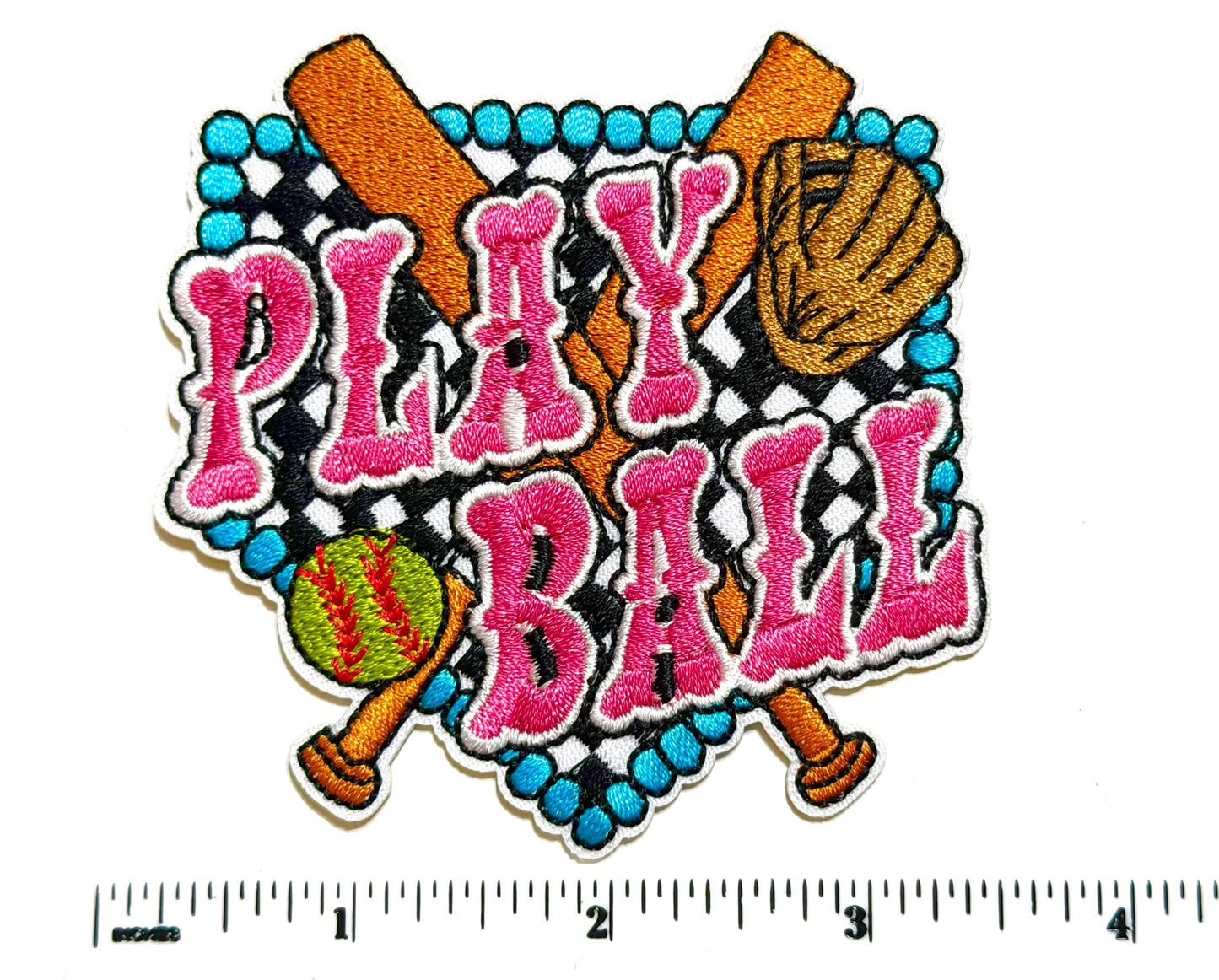 Play Ball Patch - Embroidered Iron On Patch 3.5”