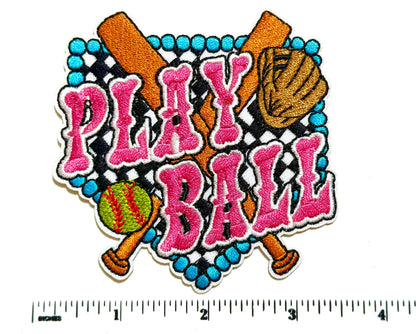 Play Ball Patch - Embroidered Iron On Patch 3.5”
