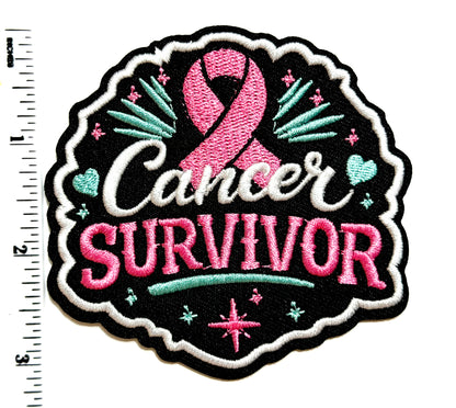 Cancer Survivor Pink Ribbon patch - EmbroideredIron On Patch 3.25”