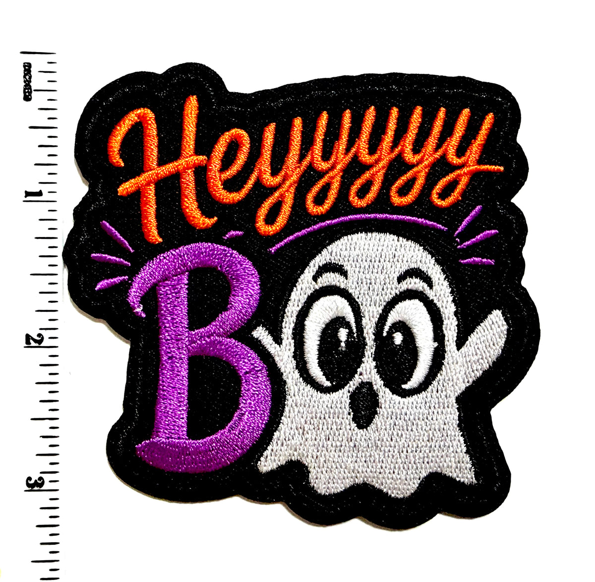 Hey Boo Halloween Ghost patch - Embroidered Iron on patch 3.25”