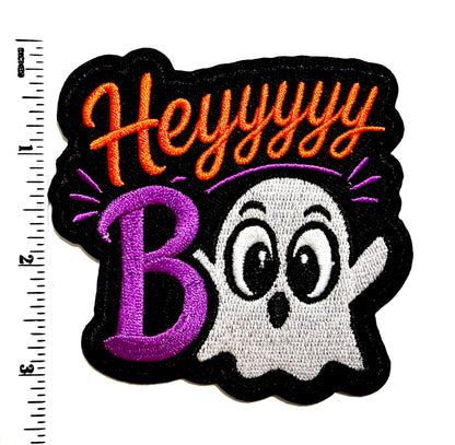 Hey Boo Halloween Ghost patch - Embroidered Iron on patch 3.25”