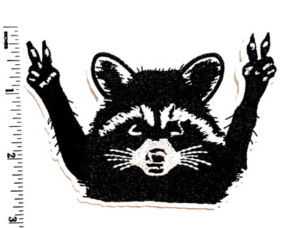 Raccoon Peace Sign patch - Embroidered Iron on patch 4"