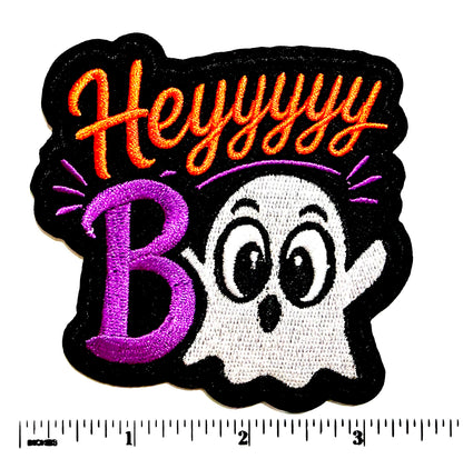 Hey Boo Halloween Ghost patch - Embroidered Iron on patch 3.25”