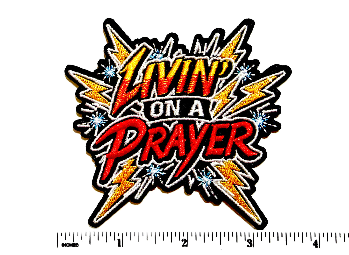 Livin’ on a Prayer patch - Embroidered Iron On patch 3.5”