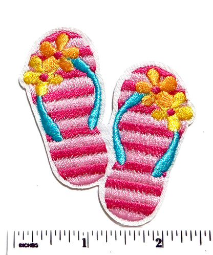 Colorful flip flops diy patch summer - Embroidered Iron on patch 2.75”