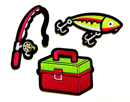 Fishing Gear neon patches - Embroidered Iron On Patches 3”
