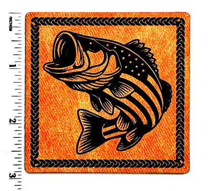 Bass Fish American flag patch - Embroidered Iron On Leatherette Patch 3”