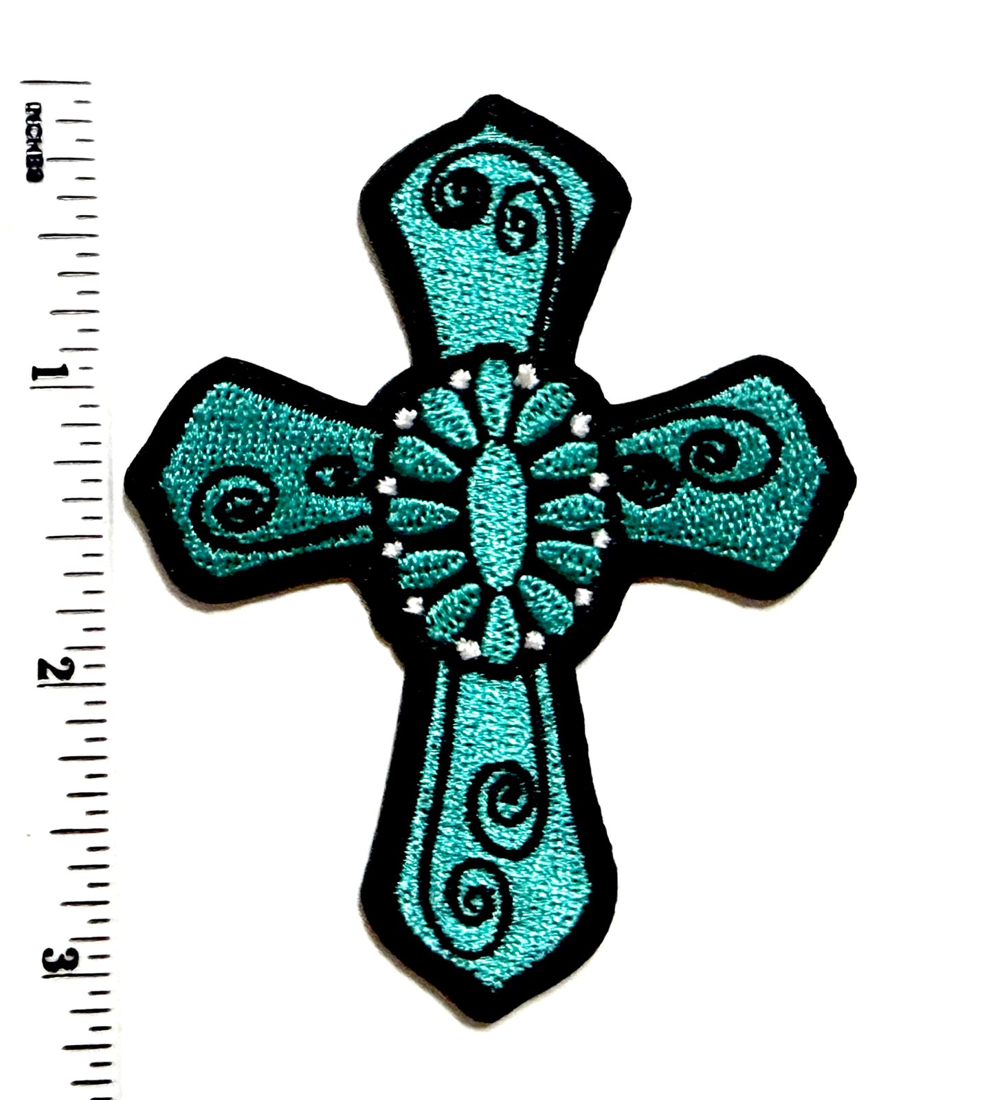 Turquoise Crosses - Embroidered Iron On Patches 3”