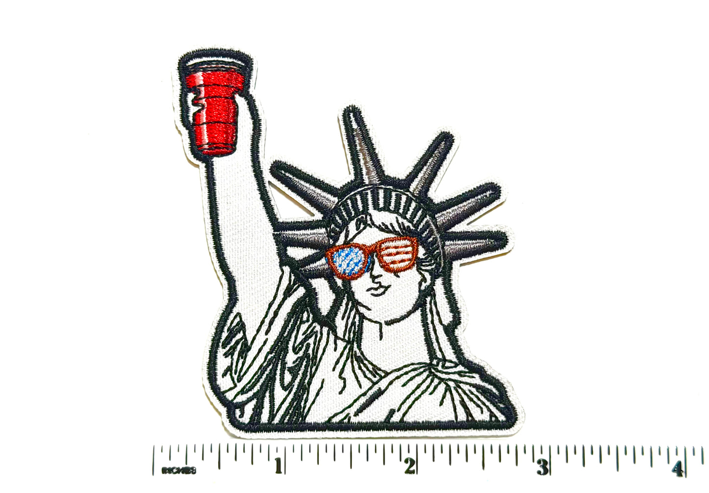 Statue of Liberty with Red Solo Cup patch - Embroidered Iron On Patch 3”