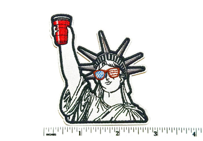 Statue of Liberty with Red Solo Cup patch - Embroidered Iron On Patch 3”