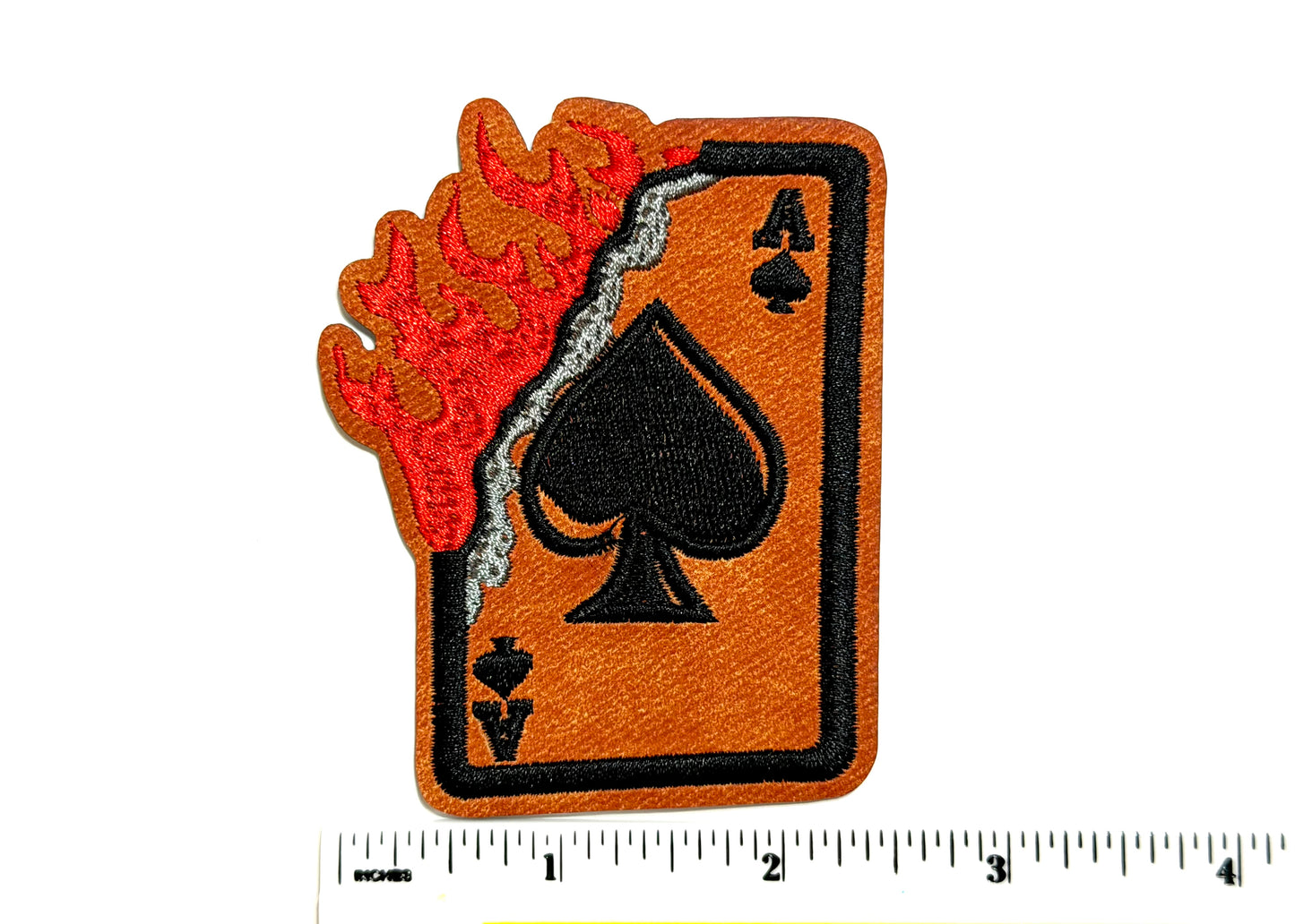 Ace of Spades on Fire patch - Embroidered Iron On Leatherette patch 3”