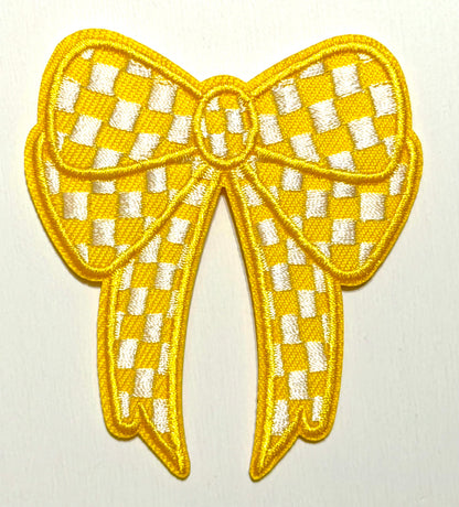 Checkered Bow patches - Embroidered Iron On Patches 3”