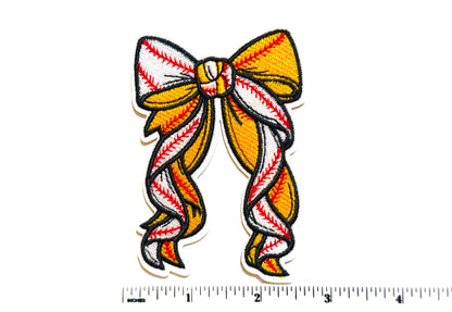 Baseball / Softball Bow patch - Embroidered Iron On Patch 3.5”