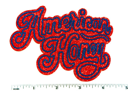 American Honey patch with red glitter - Embroidered Iron On Patch 4.5”