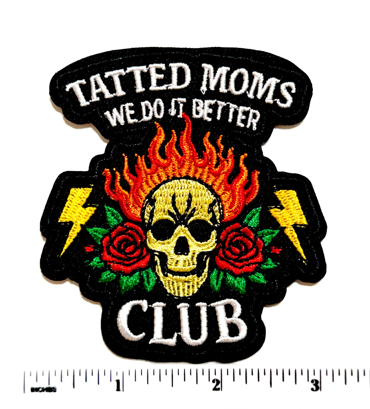 Tatted Moms Club patch - Embroidered Iron on patch 3”