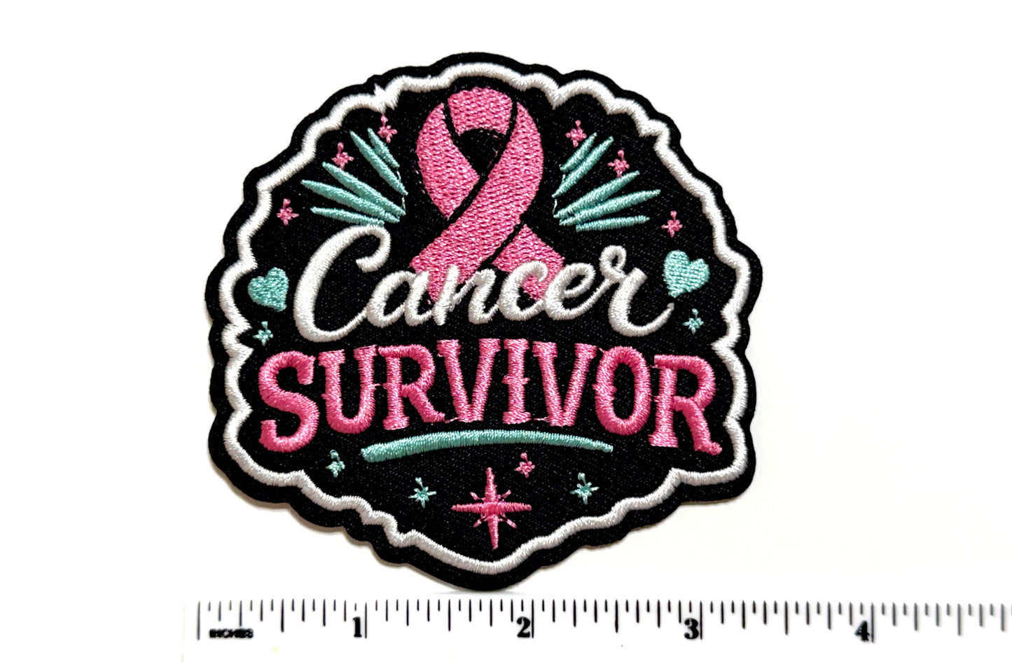 Cancer Survivor Pink Ribbon patch - EmbroideredIron On Patch 3.25”