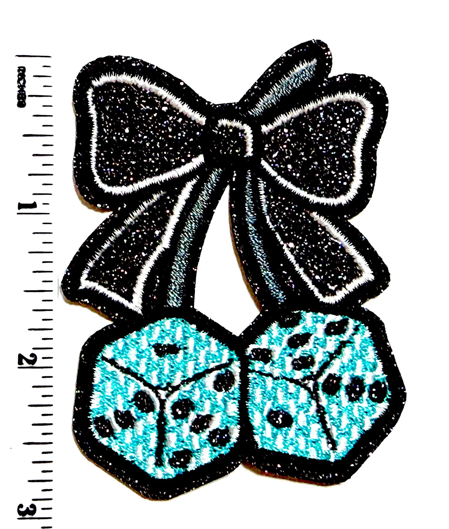 Cherry Dice patches - Embroidered Iron On Patches with Glitter 3”